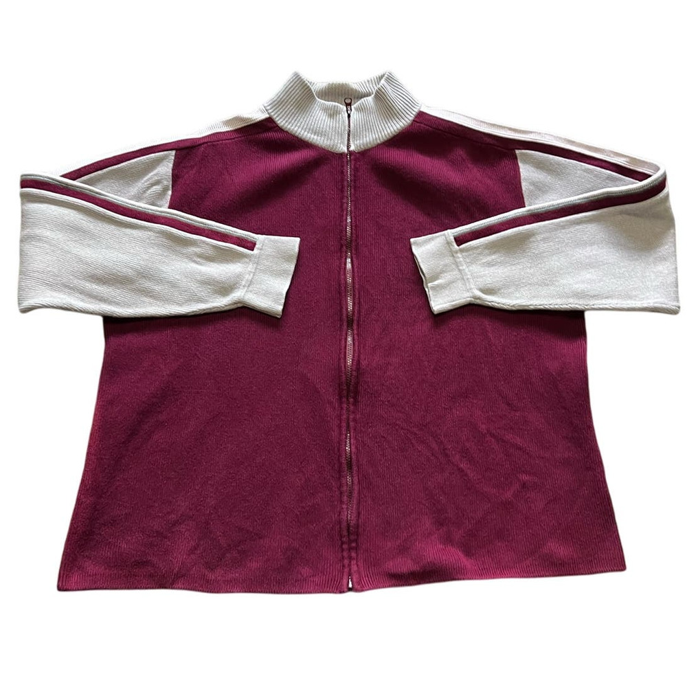 Joe Boxer Burgundy and Tan Color Block Gull Zip Front Cardigan Shacket Size XL